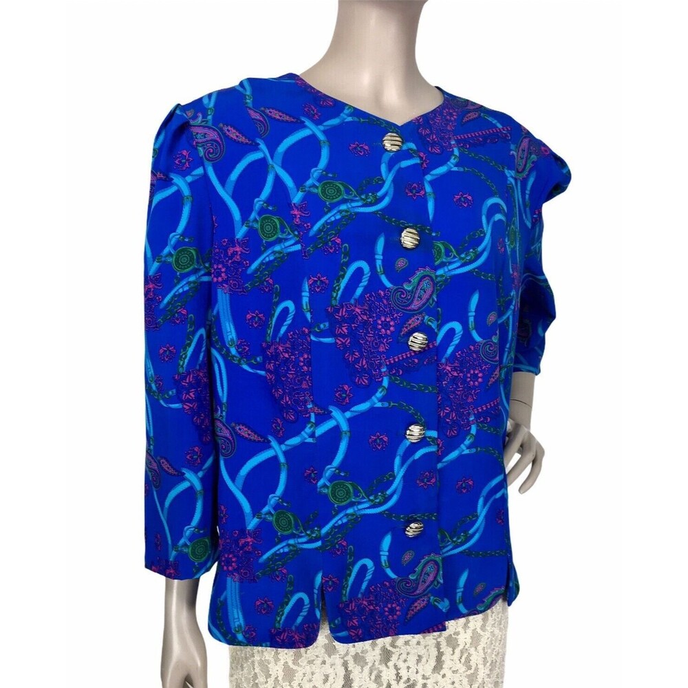 80s Vintage Serbin Colorful Paisley Chain Print Button-Down Jacket Size L/XL